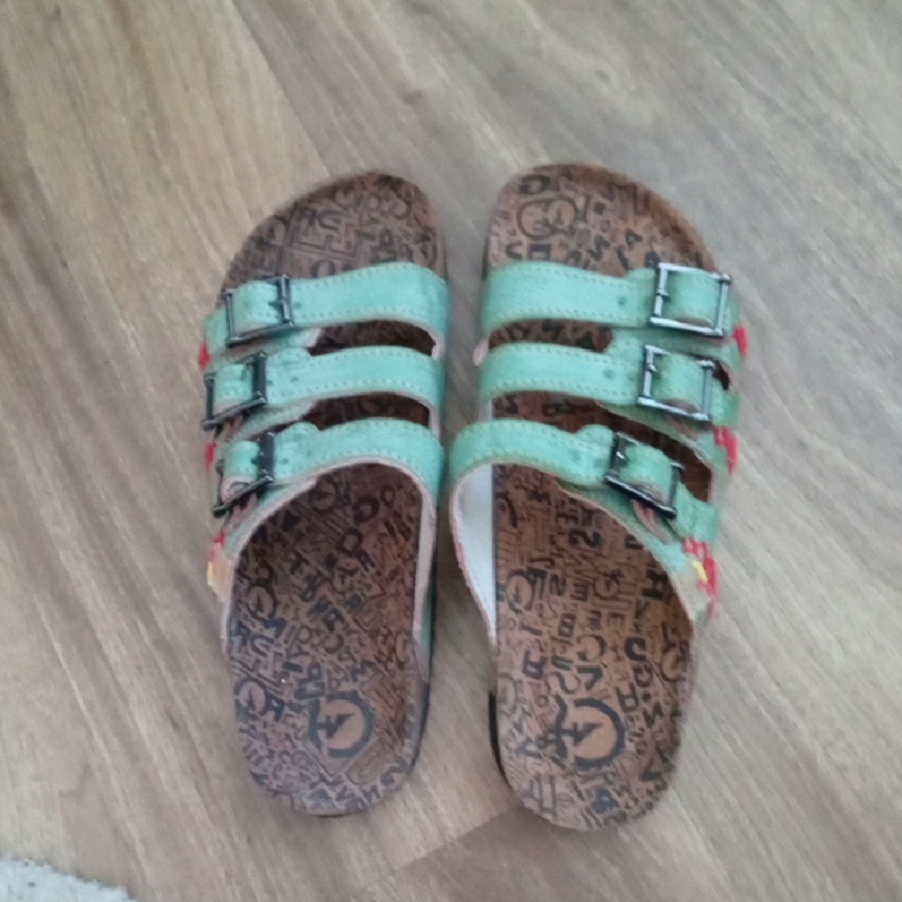 Green Leather Sandals with Buckles